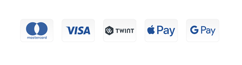 Zahlungsarten: Mastercard, Visa, TWINT, Apple Pay, Google Pay